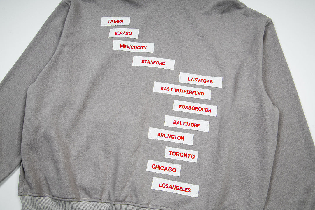 Vintage Light Grey Diagonal Stacked Letter Print Full‑Zip Hoodie