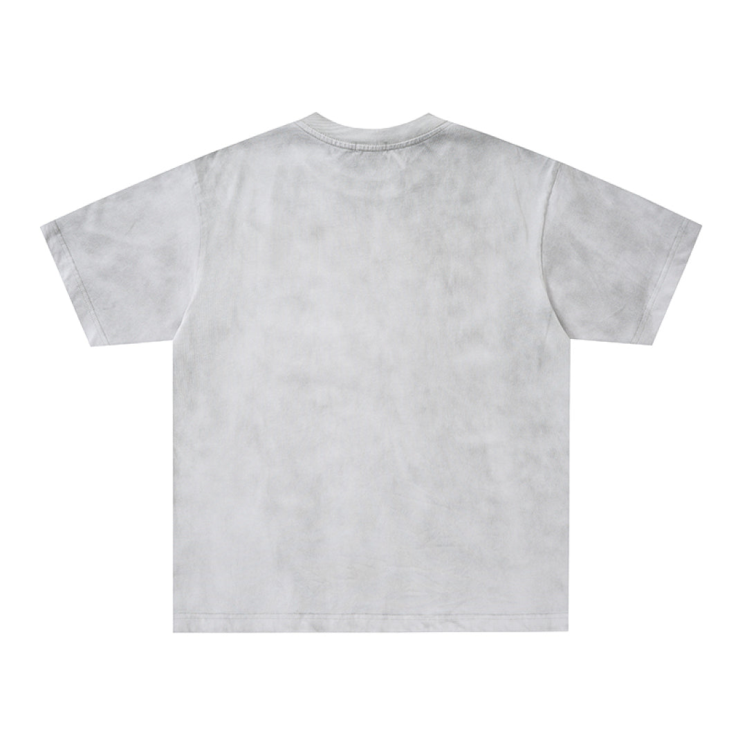 Light Gray Washed Emotion Eagle Graphic Single‑Sided Short Sleeve T‑Shirt