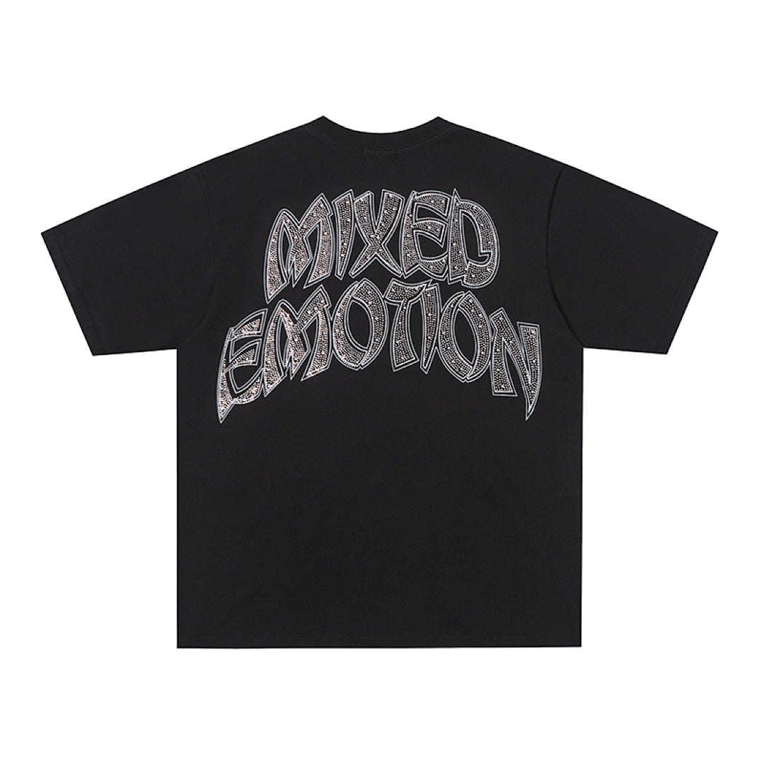 Black Mixed Emotion Vintage Angel Archer Graphic Double‑Sided Print Short Sleeve T‑Shirt