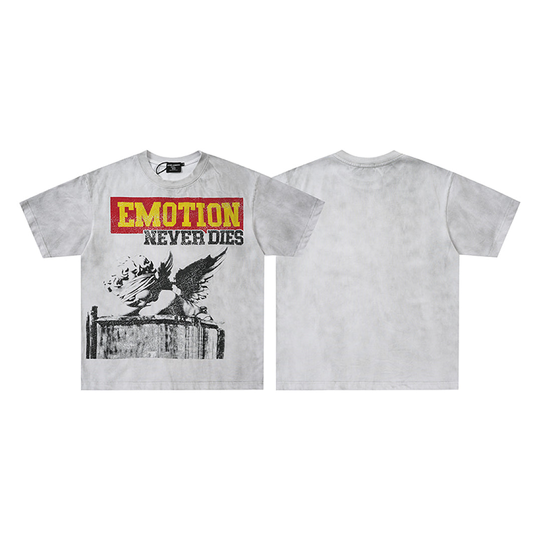 Light Gray Washed Emotion Eagle Graphic Single‑Sided Short Sleeve T‑Shirt