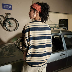 Nuthink American retro striped short sleeved T-shirt, couple's trendy half sleeved T-shirt, 2026 summer new item