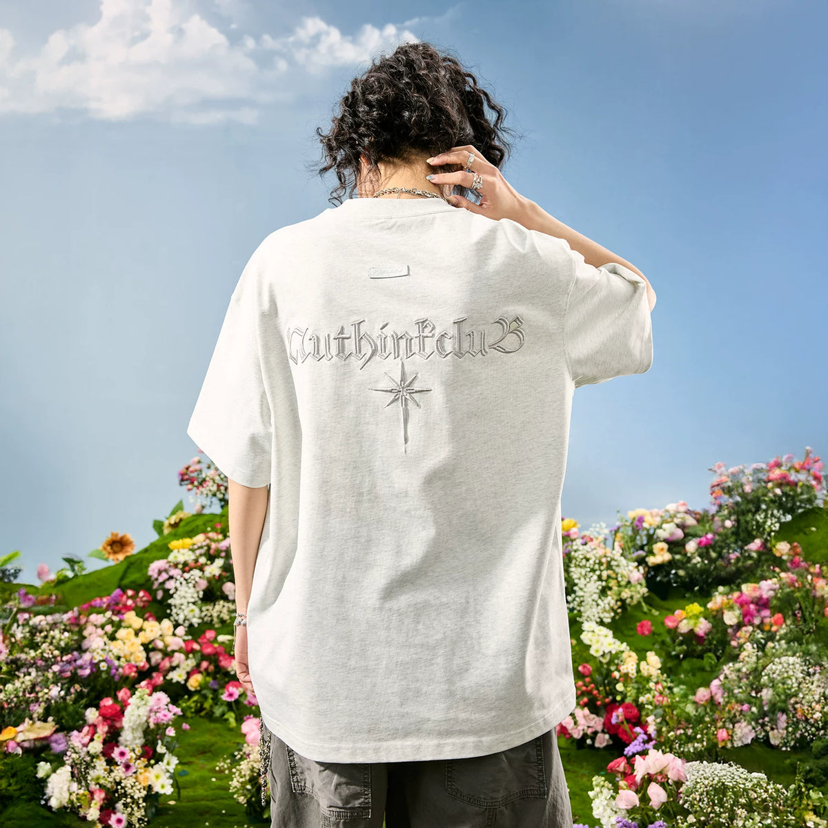 Nuthink American Trendy Brand Heavy Industry Embroidered Eight Star Letter T-shirt Short Sleeve Street Men's and Women's 2026 Summer New Style
