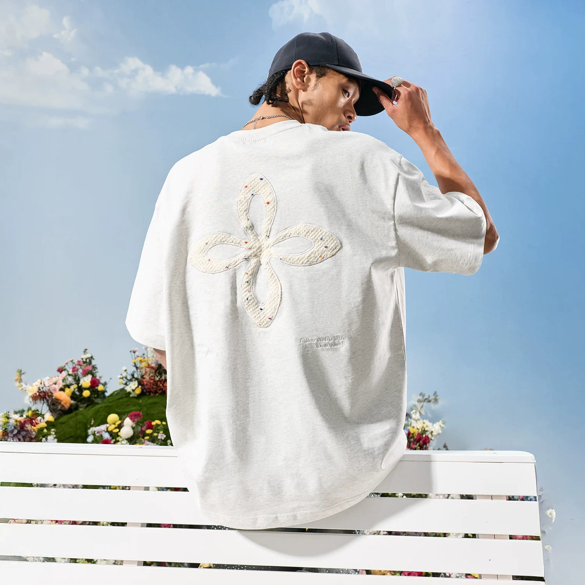Nuthink American Trendy Brand Embroidered Four Leaf Clover Letter Short Sleeve Men's T-shirt Women's High End 2026 New Summer Edition
