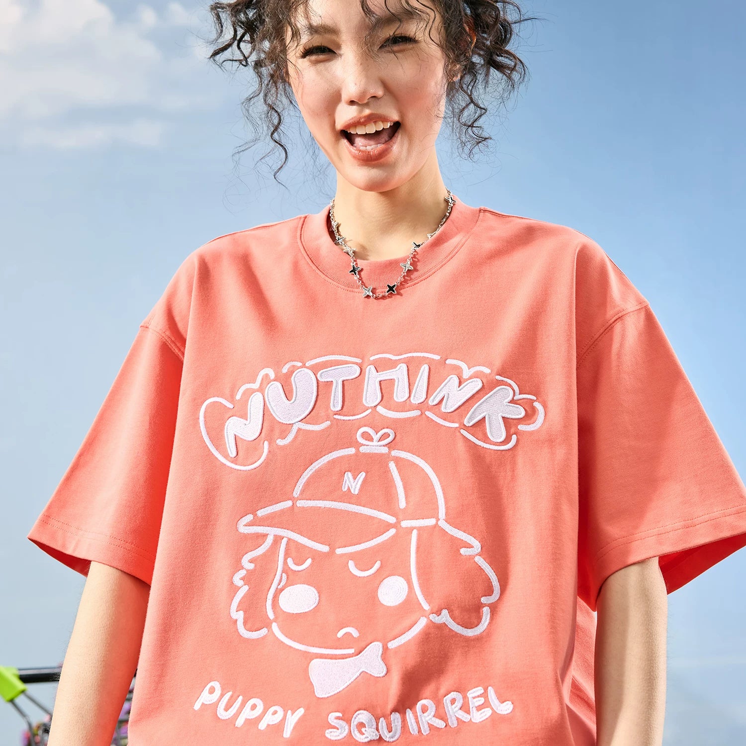 Nuthink American Trendy Brand Embroidered Letter Dog T-shirt Men's Short Sleeve Loose Couple 2026 Summer New Style