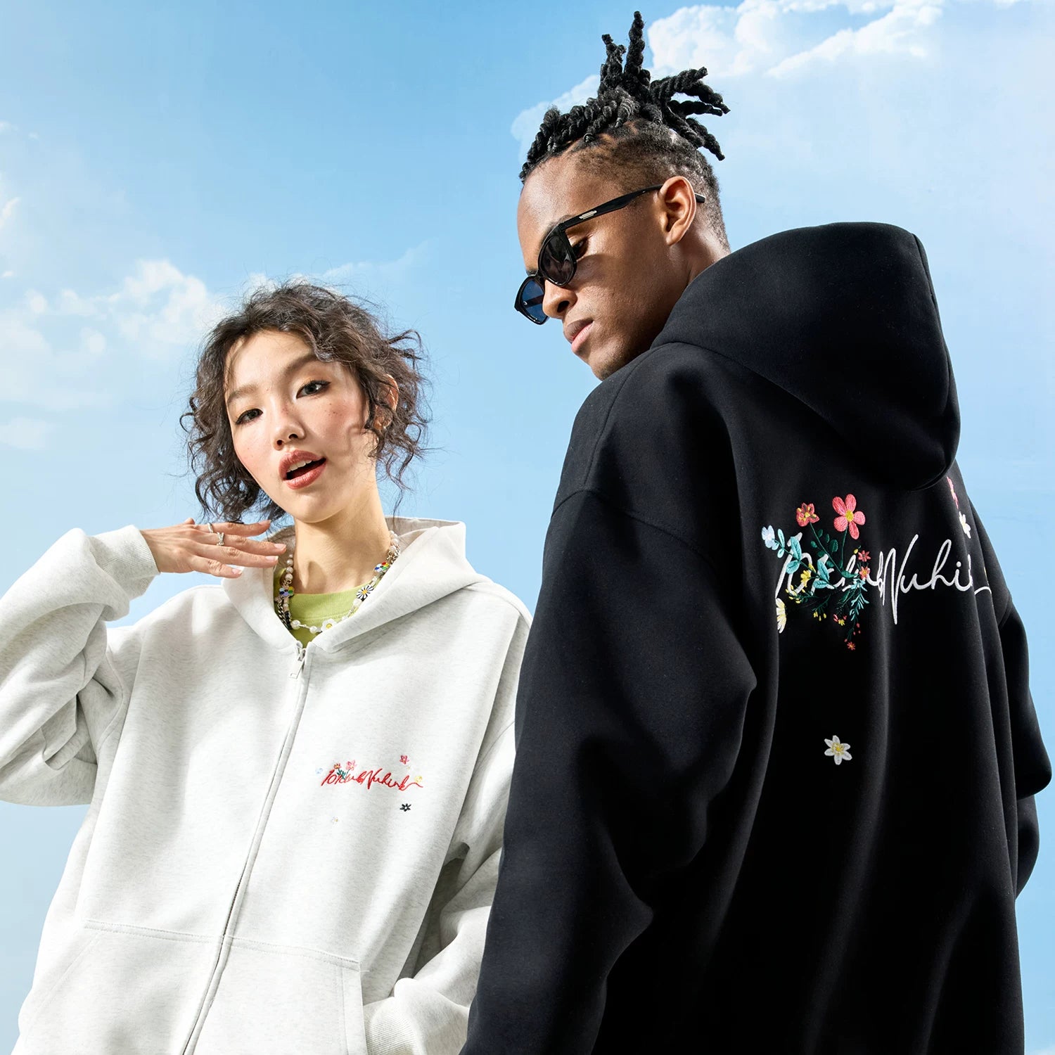 Nuthink American retro floral embroidery letter hooded cardigan, sweatshirt jacket, men's and women's new styles for spring 2026