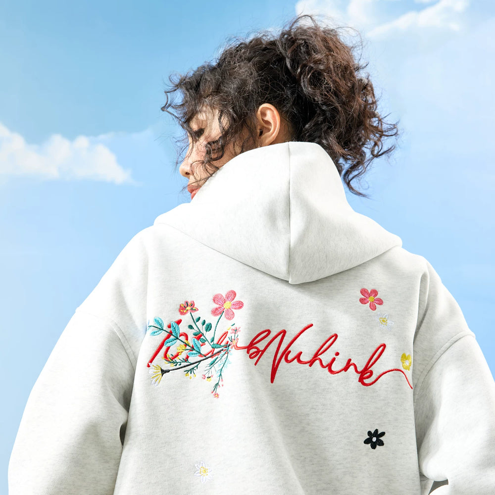 Nuthink American retro floral embroidery letter hooded cardigan, sweatshirt jacket, men's and women's new styles for spring 2026