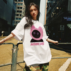 Nuthink China-Chic Loose Couple Cute Cartoon Cat T-shirt Short Sleeve Same for Men and Women Summer 2026