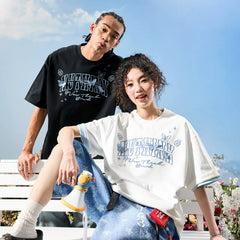 Nuthink American Trendy Brand Heavy Industry Embroidered Butterfly Letter Short sleeved T-shirt for Men and Women Couples Ins2026 New Summer Edition