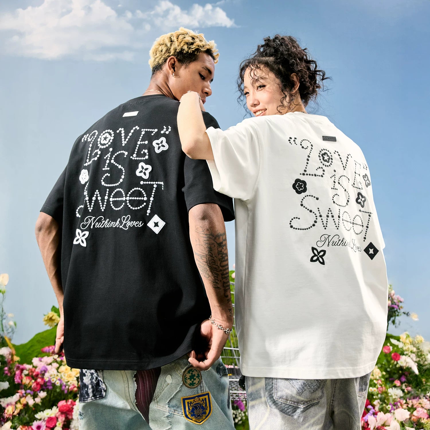 Nuthink American Retro Trendy Brand Embroidered Letter Clover Short sleeved T-shirt for Men and Women, 2026 Summer New Collection