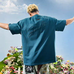 Nuthink American Retro Trendy Brand Embroidered Letter T-shirt Men's Short Sleeve Street Loose Women's 2026 Summer New Style