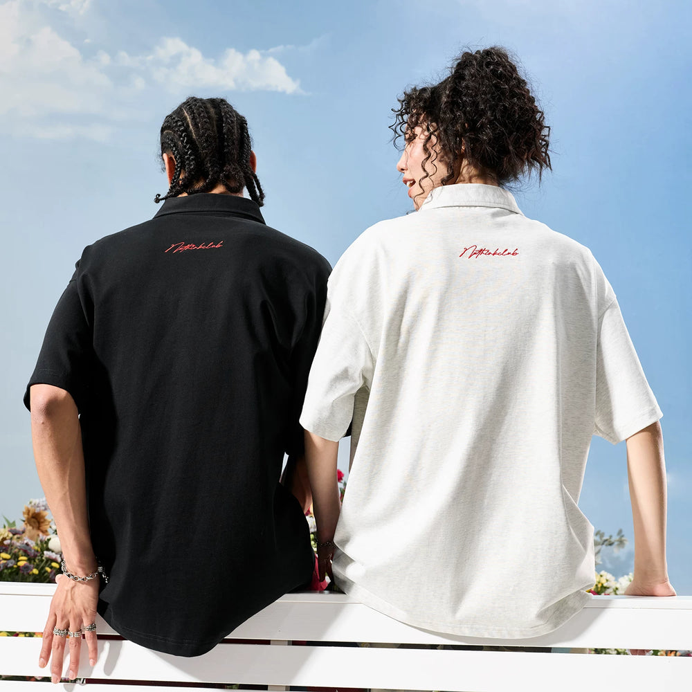 Nuthink American retro fashion brand embroidered letters POLO shirt short sleeved men's fashion women 2026 summer new item