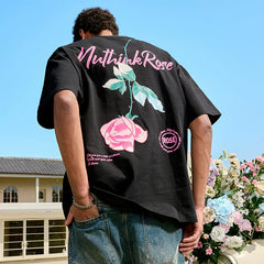 Nuthink Rose Embroidered Short Sleeve T-shirt Heavy American Half Sleeve Retro Loose Letter Men and Women Summer 2026