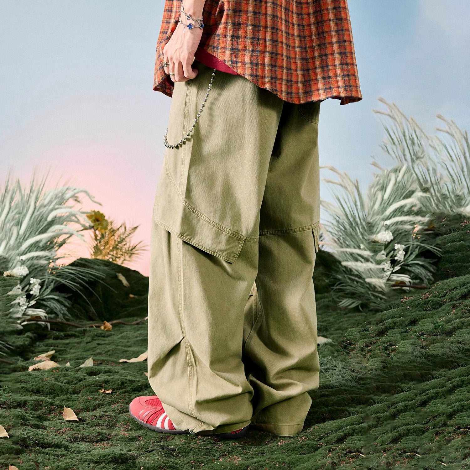 Nuthink American wide leg casual work pants, loose straight leg curved knife pants, men's new style, spring 2026