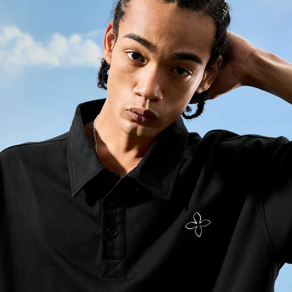 Nuthink American fashion brand simple embroidery four leaf clover polo shirt men's short sleeved loose women 2026 new summer