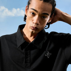 Nuthink American fashion brand simple embroidery four leaf clover polo shirt men's short sleeved loose women 2026 new summer