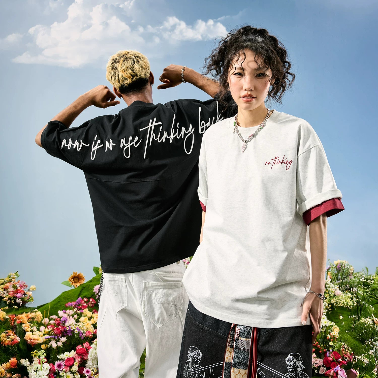 Nuthink American Trendy Brand Embroidered Letter T-shirt Men's Short Sleeve Street Trendy Loose Women's 2026 Summer New Style
