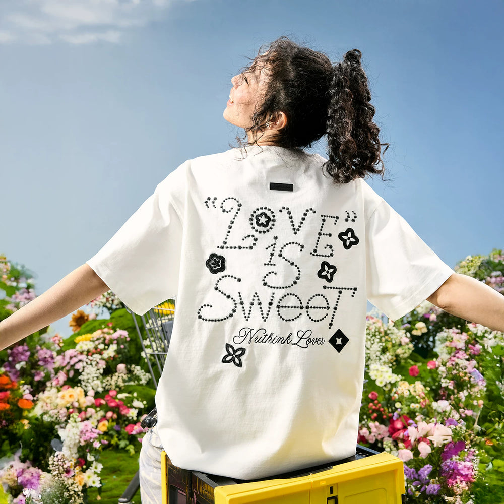 Nuthink American Retro Trendy Brand Embroidered Letter Clover Short sleeved T-shirt for Men and Women, 2026 Summer New Collection