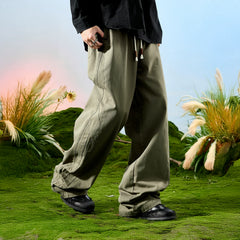 Nuthink American retro street splicing wide leg curved knife work pants with fleece pants for men, spring 2026