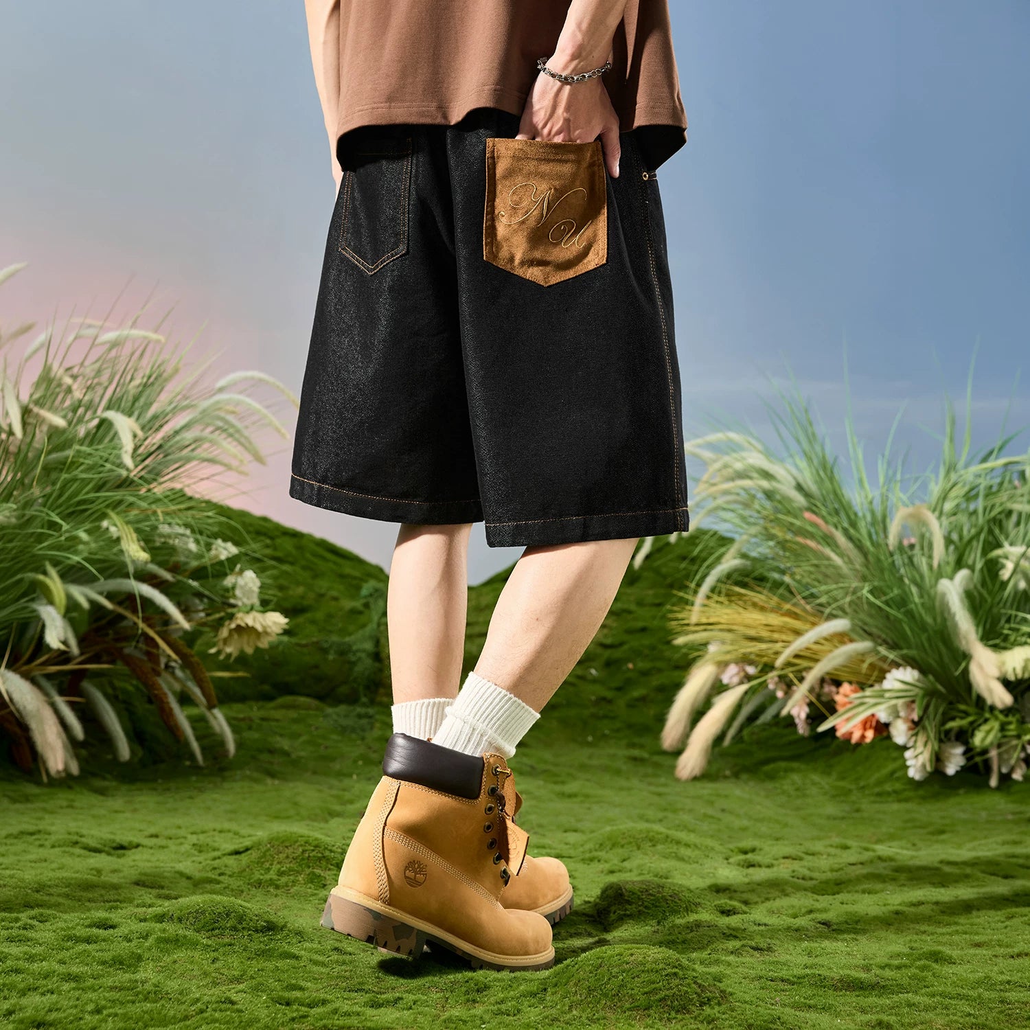 Nuthink American Retro Trendy Brand Original Cowboy Shorts Men's Loose Straight Leg Five Leg Pants 2026 New Summer