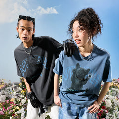 Nuthink American retro trendy brand washed and worn puppy short sleeved men's pearl T-shirt women's 2026 summer new item
