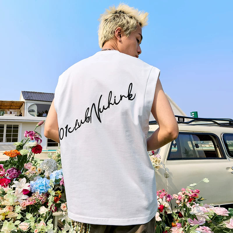 Nuthink American retro letter embroidered vest trendy hip-hop loose sleeveless T-shirt for men and women new summer 2026