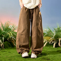 Nuthink American Retro Trendy Brand Hanging Wide Leg Pants Bending Knife Pants Men's Drawstring Pants 2026 New Summer