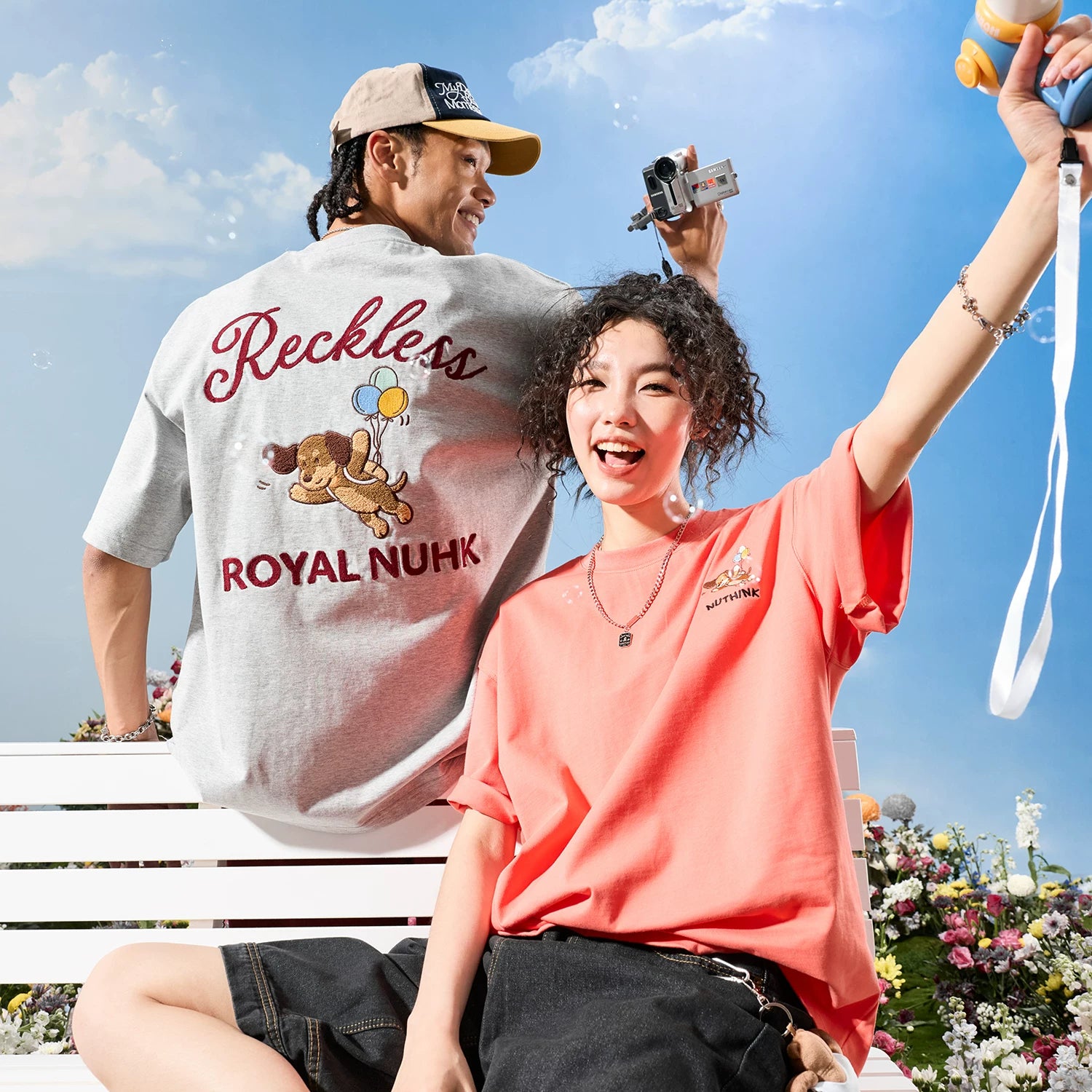 Nuthink American Trendy Brand Embroidered Letter Dog Short sleeved Men's T-shirt Orange Female Couple 2026 New Summer Edition