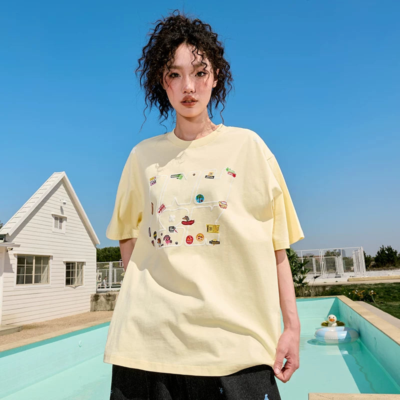 Nuthink Dopamine Trendy Brand Short Sleeve T-Shirt Cartoon Fun Couple Style Unisex American Heavyweight Half Sleeve Summer 2026
