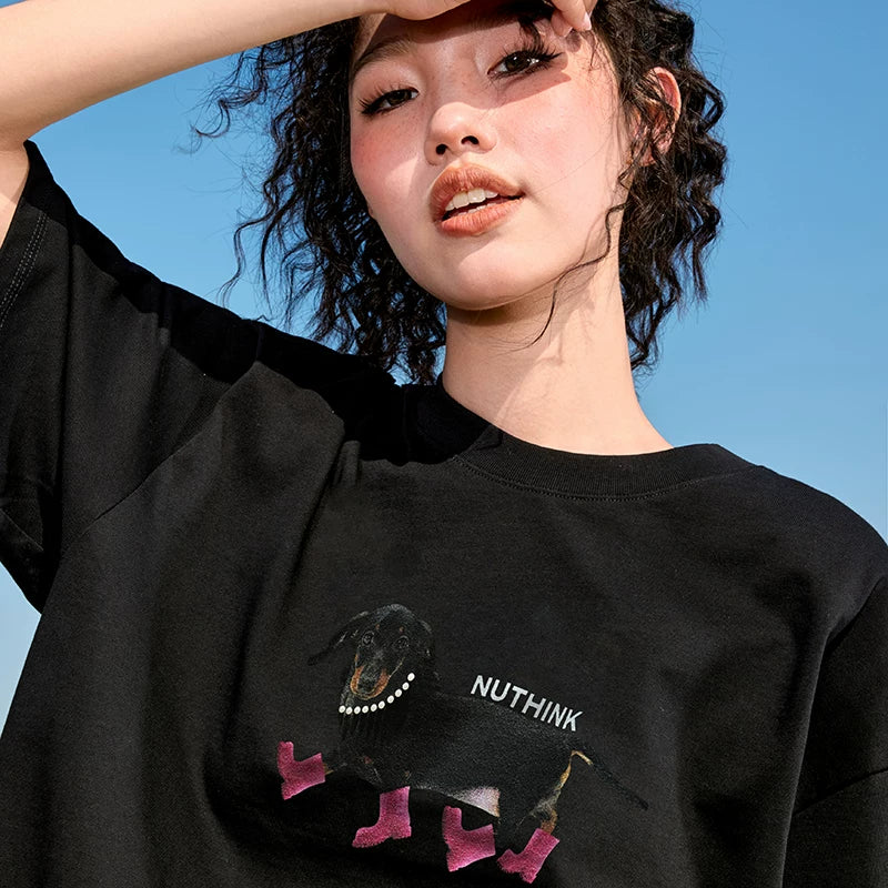 Nuthink Trendy Sausage Dog Short Sleeve Dog T-shirt Pearl American Loose Couple New Style for Summer 2026