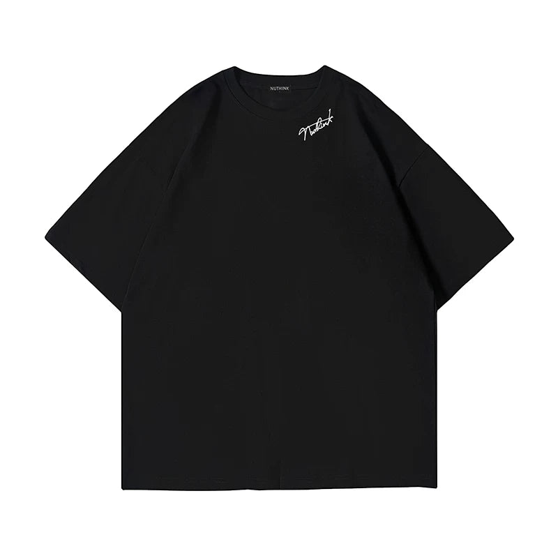 Nuthink China-Chic Loose Fashion Couple Dress Simple Short Sleeve T-shirt Men Fashion Brand Summer Large Size Couple Half Sleeve Fashion