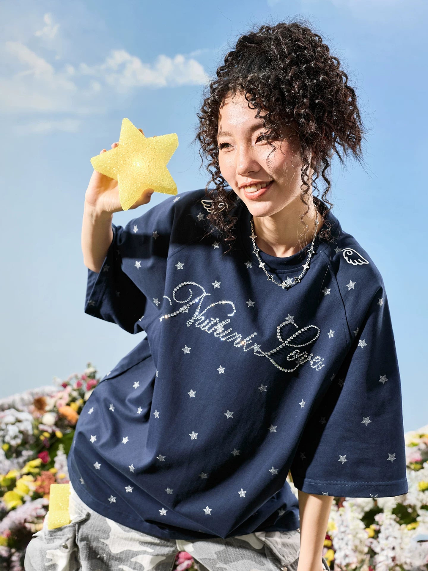 Nuthink American Trendy Brand Hot Diamond Letter Pentagram Short sleeved T-shirt Solona Cool Men and Women 2026 New Summer