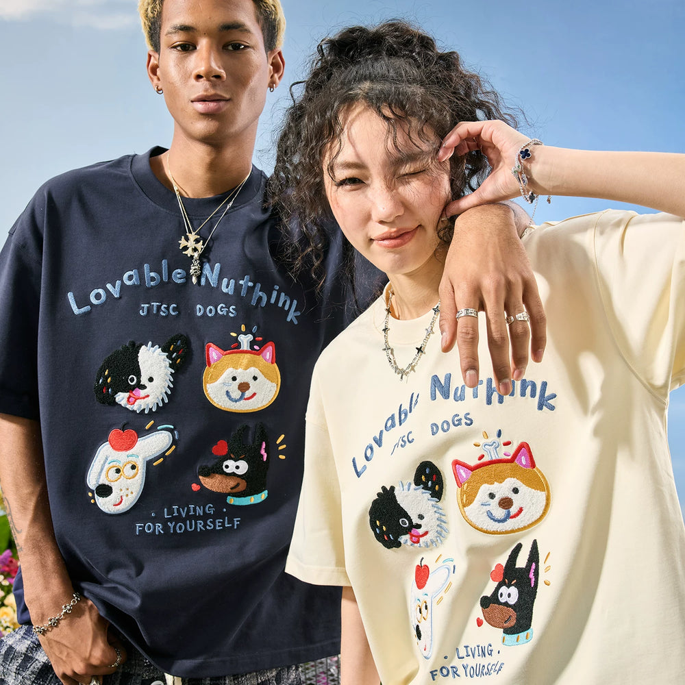 Nuthink American Trendy Brand Embroidered Cartoon Dog Letter T-shirt Short Sleeve Loose Couple Men and Women Summer 2026