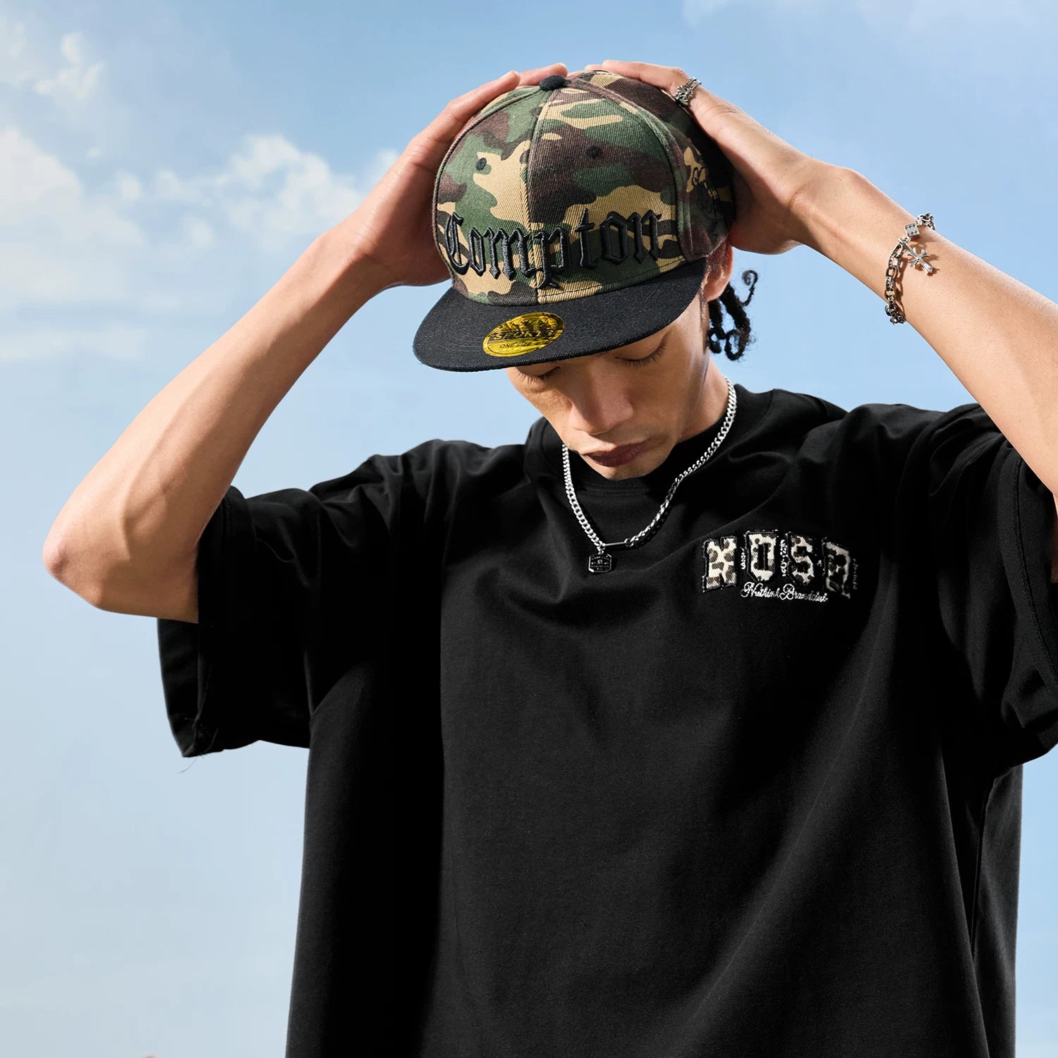 Nuthink American retro trendy brand leopard print pentagram letter embroidery short sleeved men's T-shirt women 2026 new summer