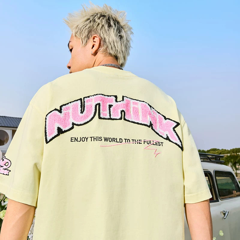 Nuthink American retro embroidered letter towel embroidered short sleeved T-shirt trendy brand for couples in summer 2026