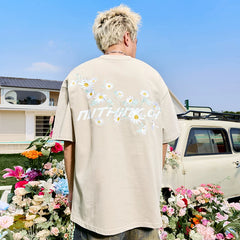 Nuthink Daisy Embroidered Letter Short Sleeve T-shirt American Retro Trendy Brand Couple Men and Women 2026 Summer New Collection