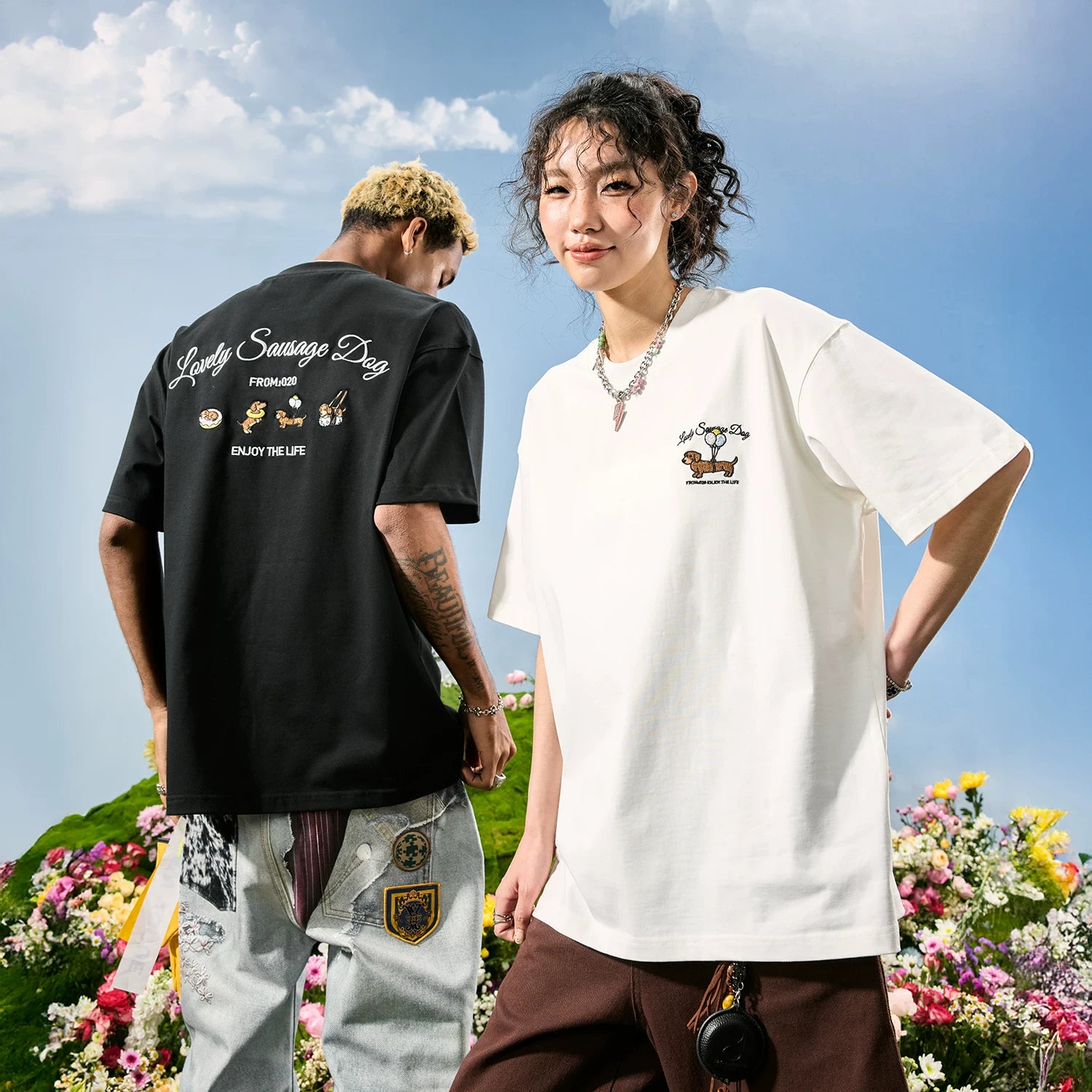 Nuthink美式潮牌刺绣小狗腊肠狗字母T恤男款短袖女2026年夏季新款