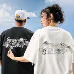 Nuthink American Trendy Brand Embroidered Dog Letter Short Sleeve T-shirt Cute Cartoon Men and Women 2026 Summer New Collection