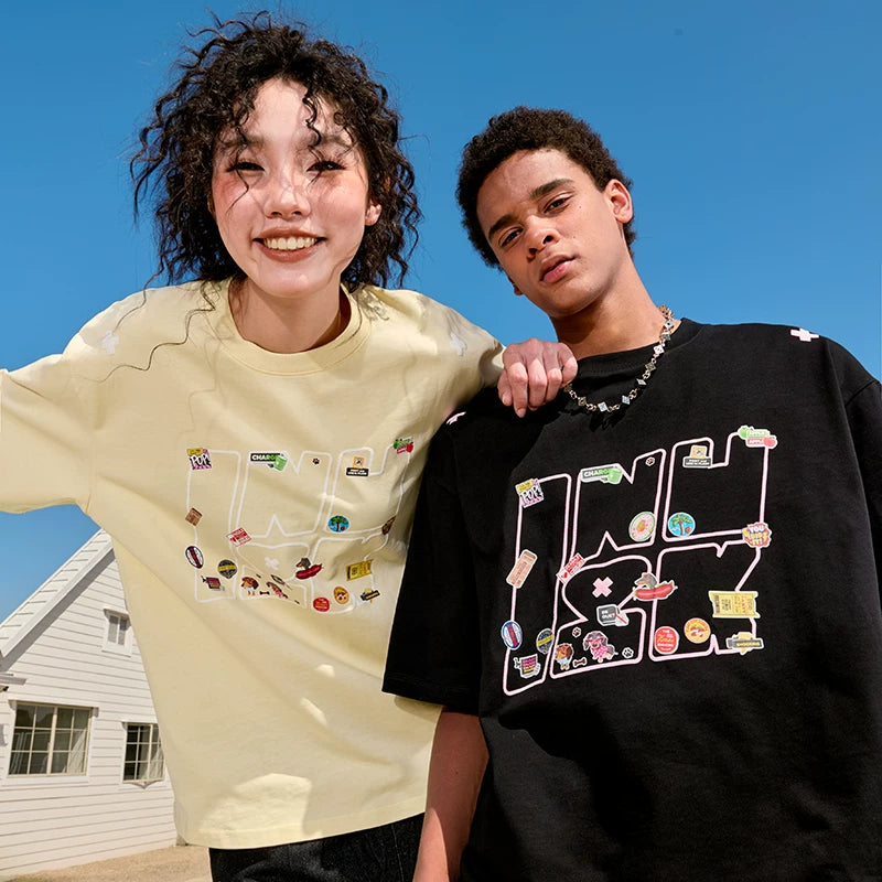Nuthink Dopamine Trendy Brand Short Sleeve T-Shirt Cartoon Fun Couple Style Unisex American Heavyweight Half Sleeve Summer 2026
