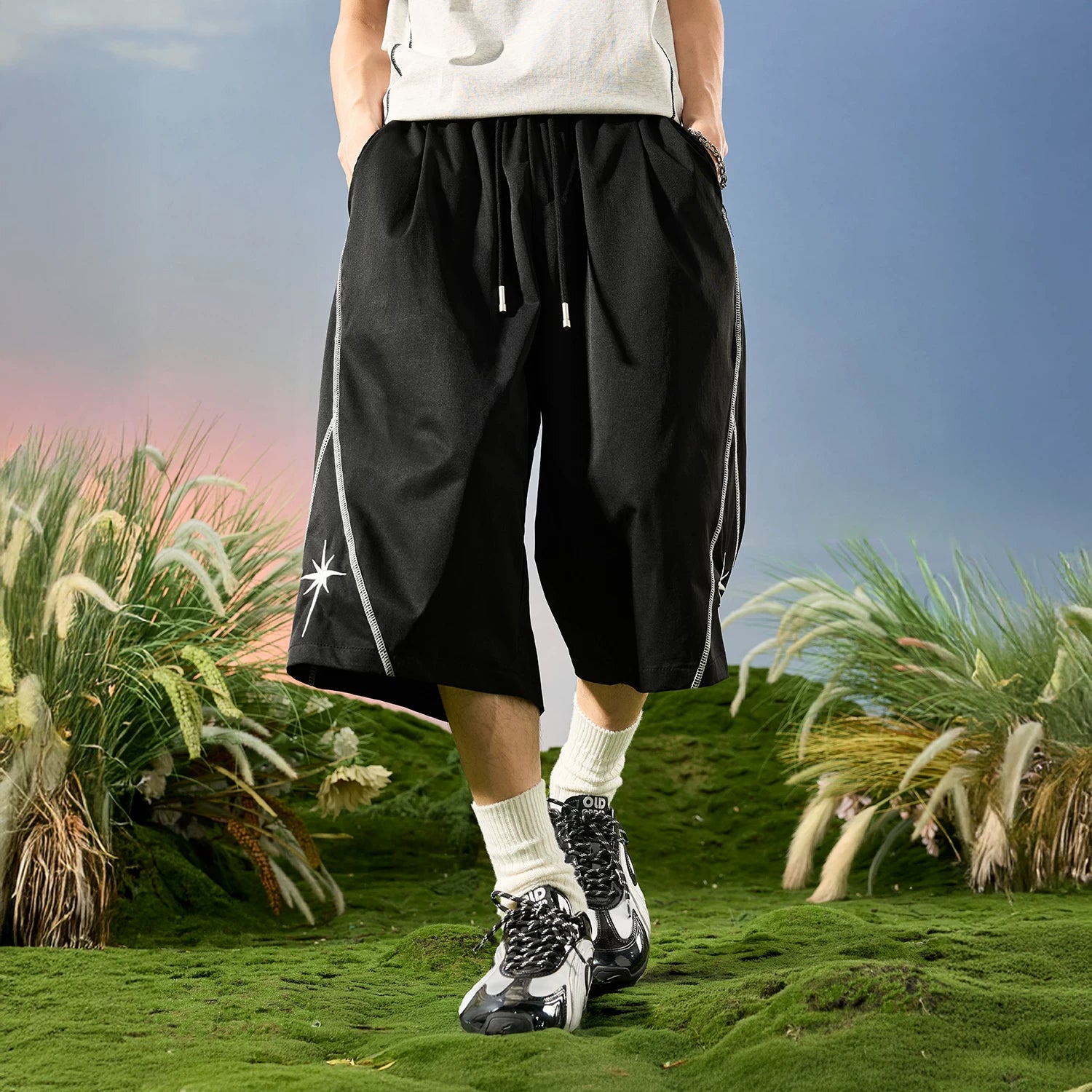Nuthink American Trendy Brand Eight Star Embroidered Seven Part Pants Men's Shorts Hasselblad Thread Thin Style 2026 New Summer