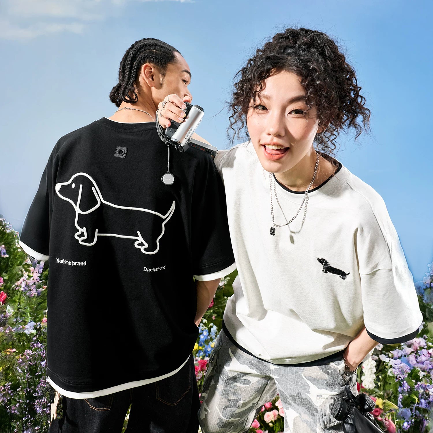 American fashion brand fake two embroidered puppy letter short sleeved men's T-shirt women Solona cool feeling 2026 summer new item