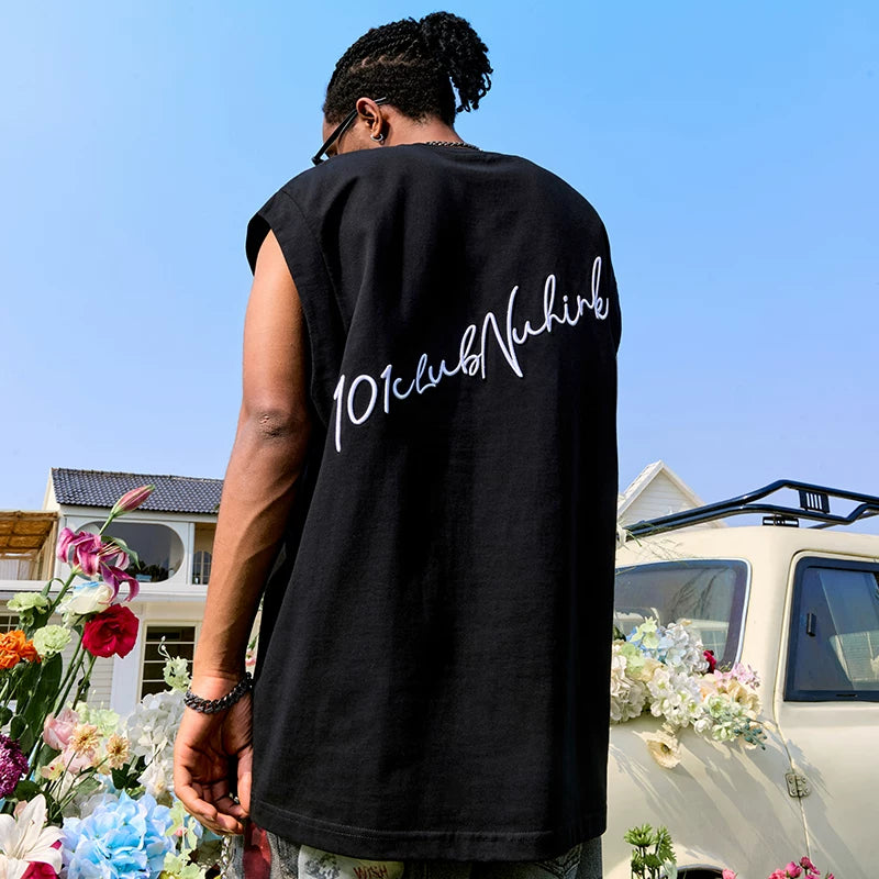 Nuthink American retro letter embroidered vest trendy hip-hop loose sleeveless T-shirt for men and women new summer 2026