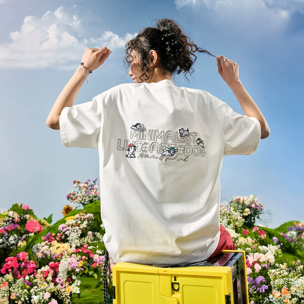 Nuthink American Trendy Brand Embroidered Dog Letter Short Sleeve T-shirt Cute Cartoon Men and Women 2026 Summer New Collection