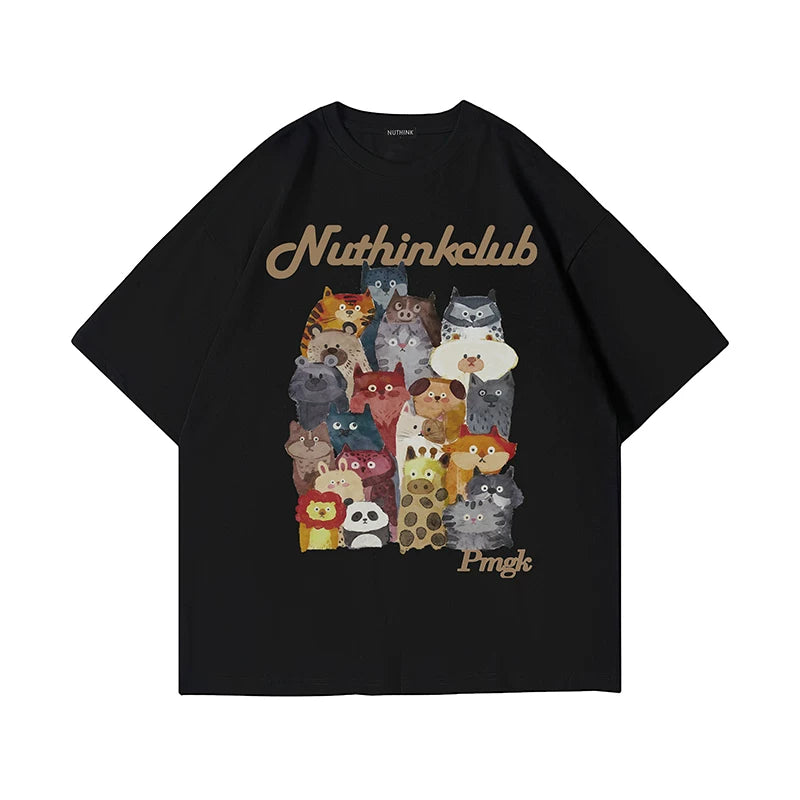 Nuthink Heavy Duty Loose Fat Plus Large Cartoon Animal T-shirt Men's Short Sleeve Summer Trendy Brand Trendy Large Half Sleeve