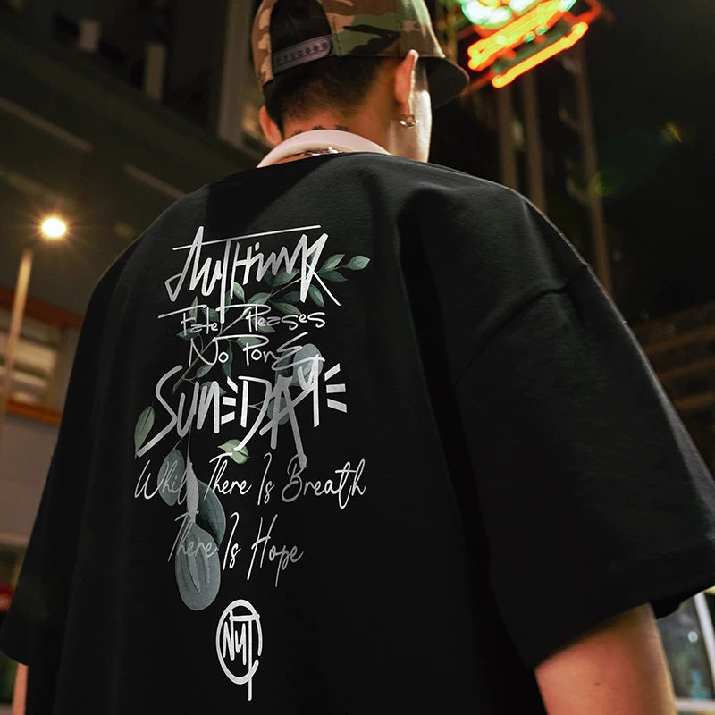 Nuthink trendy letter short sleeved T-shirt American heavyweight 280g floral half sleeved T-shirt for men and women summer 2026