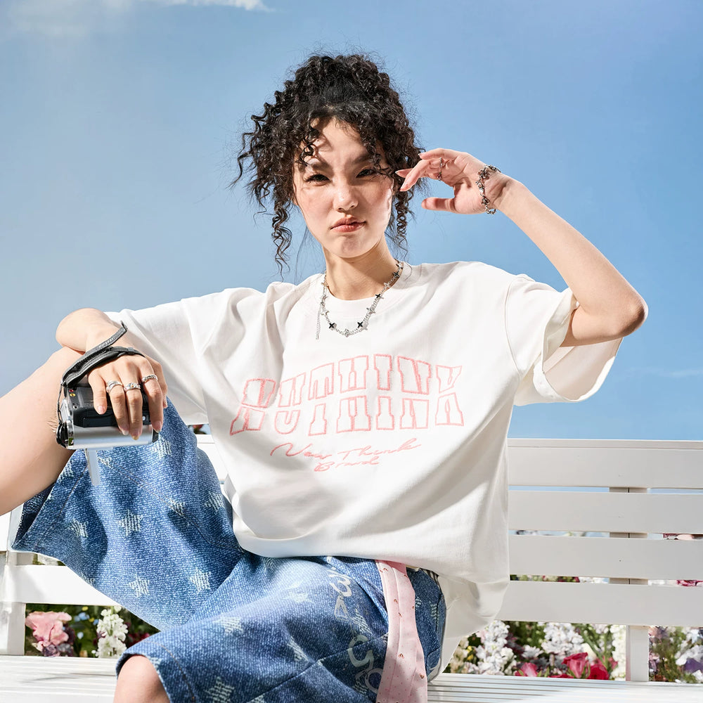 Nuthink American Trendy Brand Color blocked Embroidered Letter Short sleeved T-shirt Solona Cool Men and Women 2026 New Summer Edition