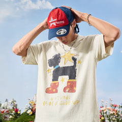 Nuthink American Trendy Brand Washed Graffiti Pearl Star Puppy Short sleeved T-shirt for Men and Women 2026 New Summer