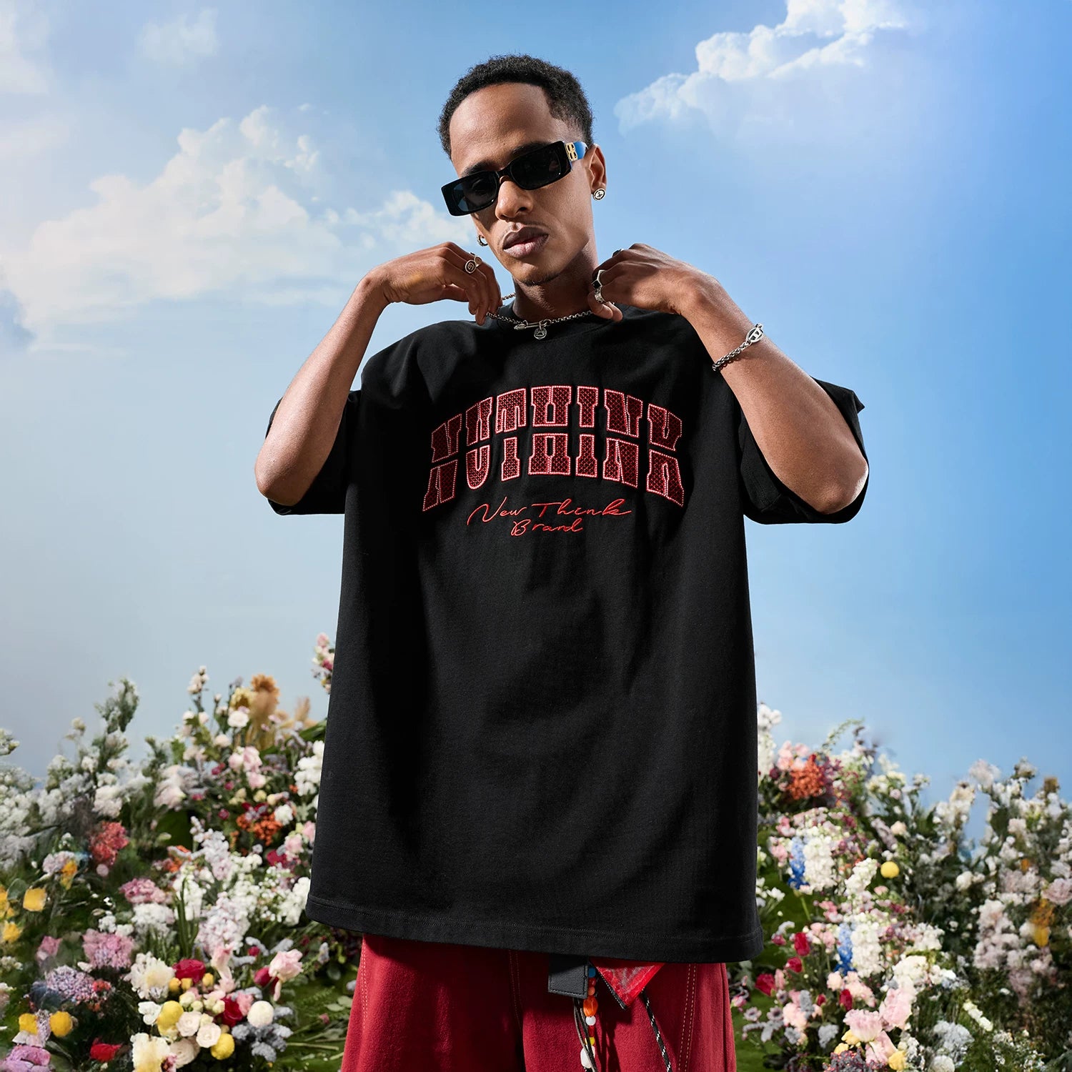 Nuthink American Trendy Heavy Industry Embroidered Letter Short Sleeve Men's Solona Cool T-shirt 2026 Summer New Edition