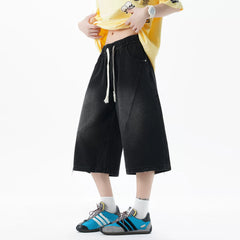 Nuthink American retro straight leg denim shorts, cropped pants, trendy brand casual elastic men and women, 2026 summer new item