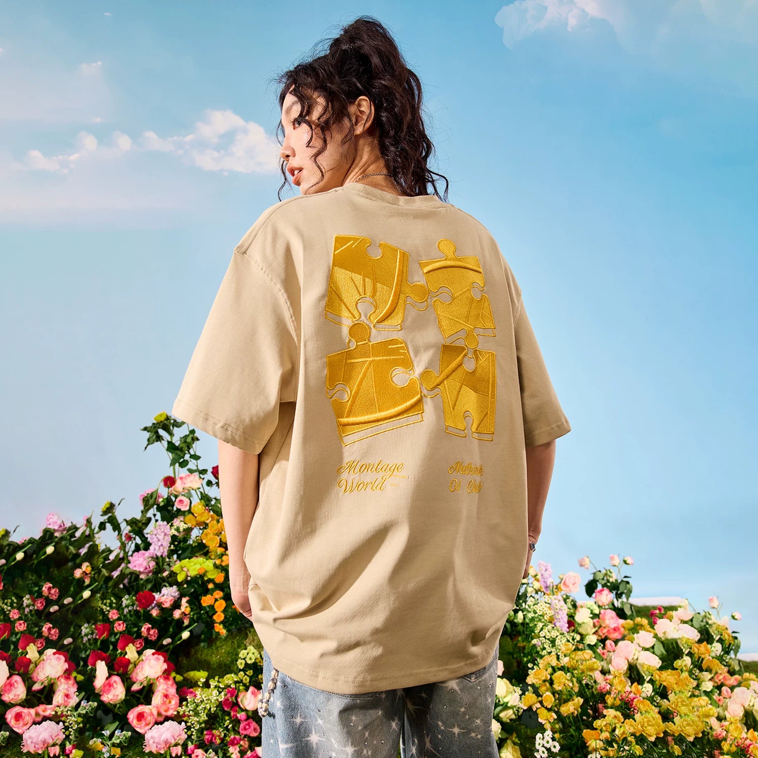 Nuthink Heavy Embroidery Puzzle Short Sleeve T-shirt American Trendy Brand Loose Half Sleeve Couple New Summer 2026