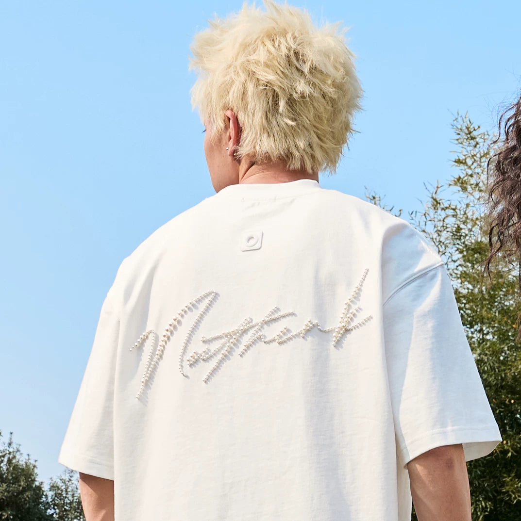 Nuthink Pearl Letter Short Sleeve T-shirt American Retro Trendy Brand Heavy Weight Loose Half Sleeve Men's and Women's New Summer 2026
